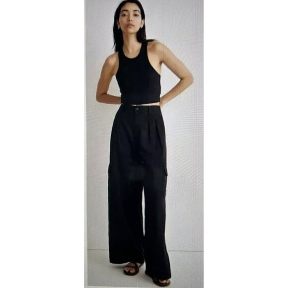 Madewell Womens Wide Leg Linen Blend Cargo Pants in True Black Size 6 - Picture 1 of 12